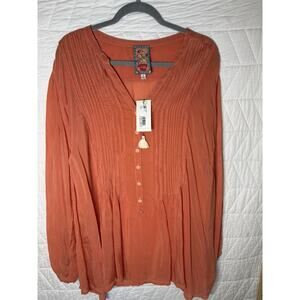 Johnny Was NWT Pandora Tunic Blouse Peasant Tangerine Orange Plus Size 2X